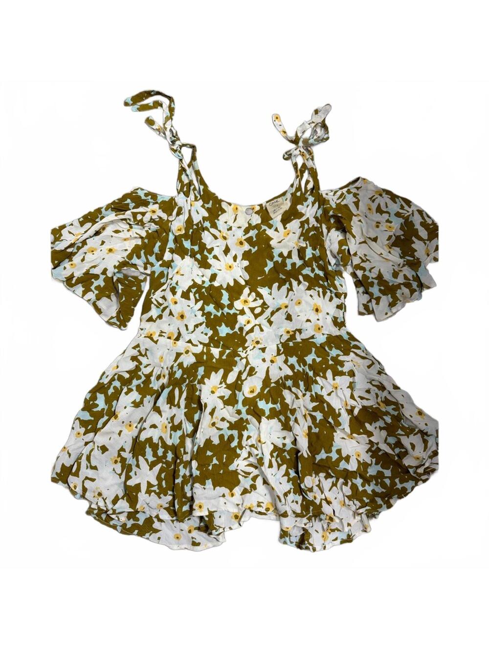 {SOLD} Free People FP One Green Floral “Lucina” Cold Shoulder Boho Mini Dress S - Picture 2 of 9
